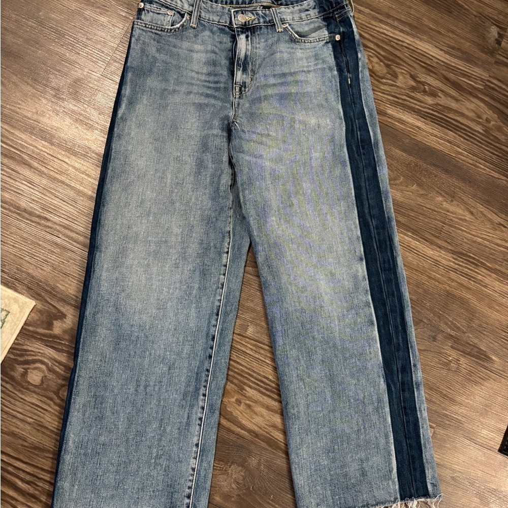 Ralph Lauren Wide Leg Cropped Jean with Accent Stripe
